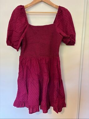 Cotton Dress Dark Red Maroon Size Large Milkmaid Smocked Peasant Cowgirl Western